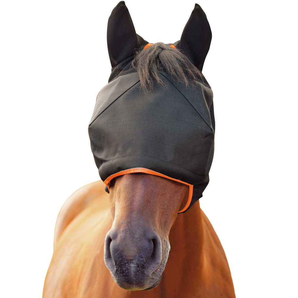 Shires Masque anti-mouches pour cheval avec trou pour les oreilles - Maille fine - Noir