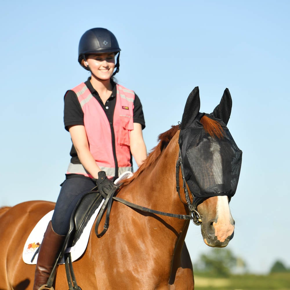 Masque Anti-Mouches Cheval Equilibrium Field Relief Midi Taille L – Protection UV 70% Et Insectes