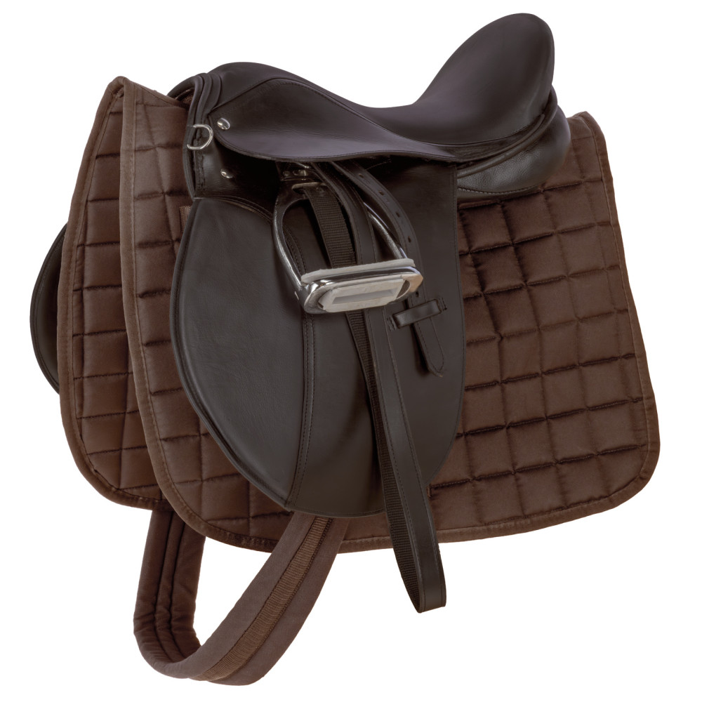 Selle Synthétique Aces Equine – Halfinger – Largeur 40,6 Cm – Noir Et Marron – Entretien Facile – Siège En Daim