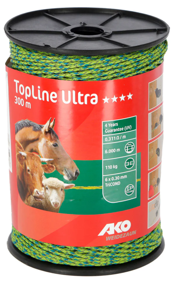 Fil de clôture TopLine Ultra AKO Jaune fluo / bleu