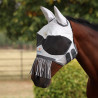 Masque anti-mouches Shires FlyGuard Pro Sun Shade avec oreilles, nez et franges - Blanc