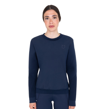 Sweatshirt technique Equestro femme col rond avec empiècements en micro mesh