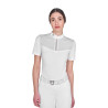 Polo de concours Equestro femme coupe slim avec empiècements en tissu effet soie - Blanc