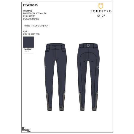 Pantalon Equestro femme full grip taille haute logo en strass