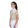 Polo de concours Equestro fille coupe ajustée avec inserts en tissu type soie - Oxford tan