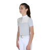 Polo de concours Equestro fille coupe ajustée avec inserts en tissu type soie - Harbor mist