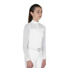 Polo de concours Equestro fille à manches longues avec empiècements en micro mesh - Blanc