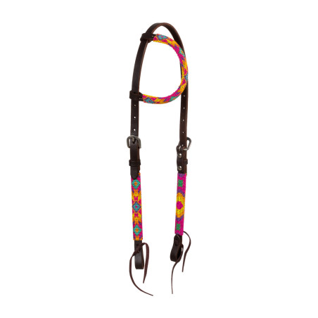Bride western Pool's avec perles multicolores et cuir huilé à une oreille