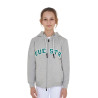 Sweat à capuche Equestro zippé pour enfant avec inscription effet éponge - Gris clair mélangé / vert outremer