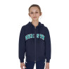 Sweat à capuche Equestro zippé pour enfant avec inscription effet éponge - Marine blazer / vert outremer