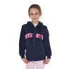 Sweat à capuche Equestro zippé pour enfant avec inscription effet éponge - Marine blazer / chèvrefeuille