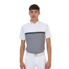Polo de concours homme Equestro Ridertechnology manches courtes avec zip - Blanc / oiseau moqueur