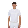 Polo de concours homme Equestro Ridertechnology manches courtes avec zip - Blanc