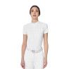 Polo de concours femme Equestro Ridertechnology en tissu perforé - Blanc