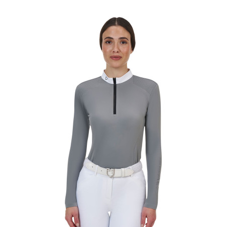 Polo de concours femme Equestro Ridertechnology à manches longues avec zip