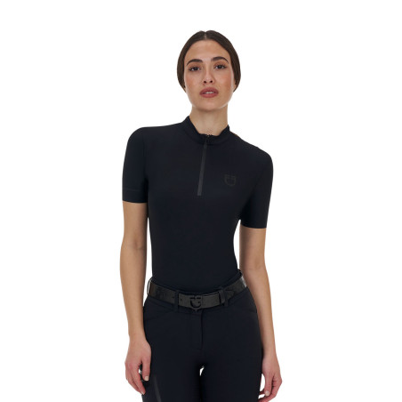 Polo d’entraînement femme Equestro Ridertechnology manches courtes avec zip