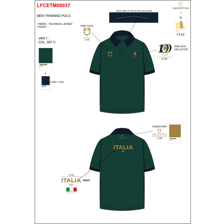 Polo homme d’entraînement trois boutons Equestro X Fise 100