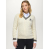 Pull col en V Roseville femme Cable Tommy Hilfiger Equestrian - Ecru