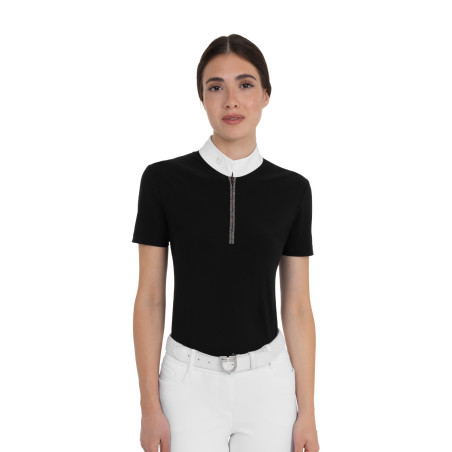 Polo de concours femme à manches courtes avec strass Equestro
