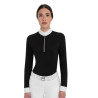 Polo de concours femme à manches longues avec strass Equestro - Noir