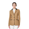 Veste de concours femme monogramme en tissu effet velours Equestro - Marron tabac