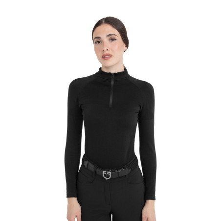 Polo d’entraînement femme en maille technique zippée Equestro