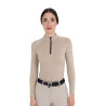 Polo d’entraînement femme en maille technique zippée Equestro - Cobblestone