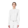 Polo de concours femme style chemise avec empiècements en mesh Equestro - Blanc