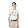 T-shirt femme avec logo monogramme effet velours Equestro - Blanc / marron tabac
