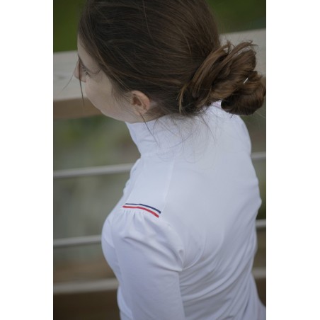 Polo de concours Pénélope Bruges manches longues Blanc / galon bleu blanc rouge