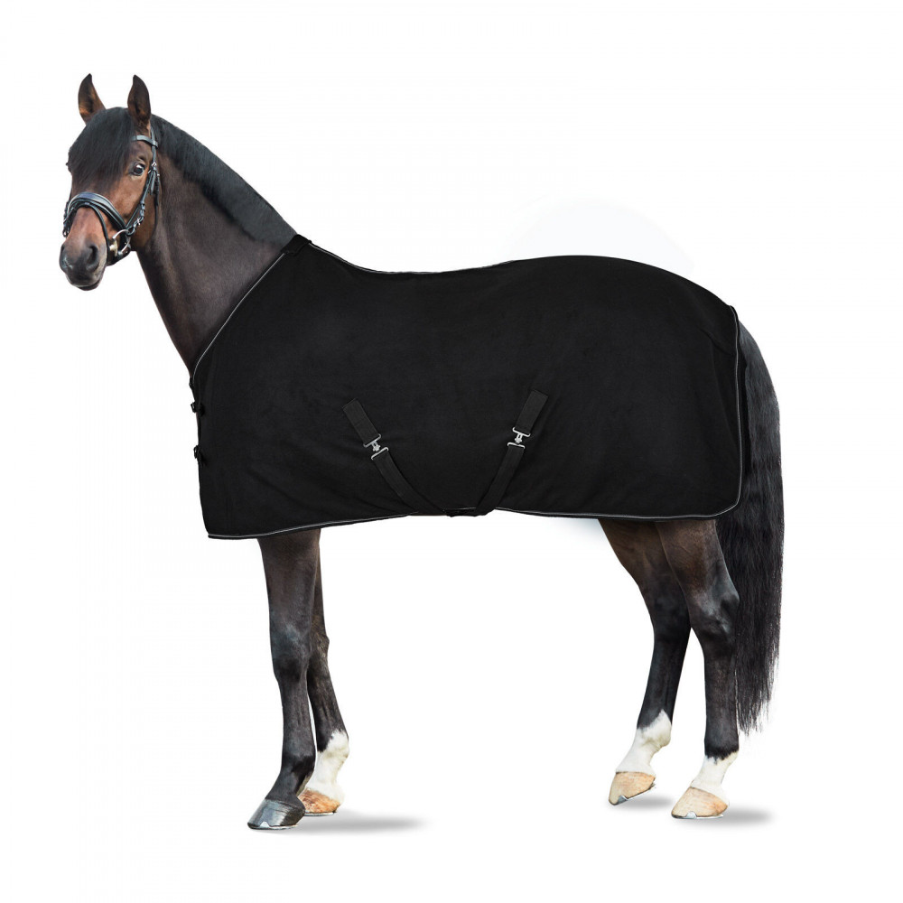Couvre-reins Polaire Pour Cheval Horze Kiel - Chaud, Fermeture Velcro, Cordon Queue, Couleur Noir, Taille C