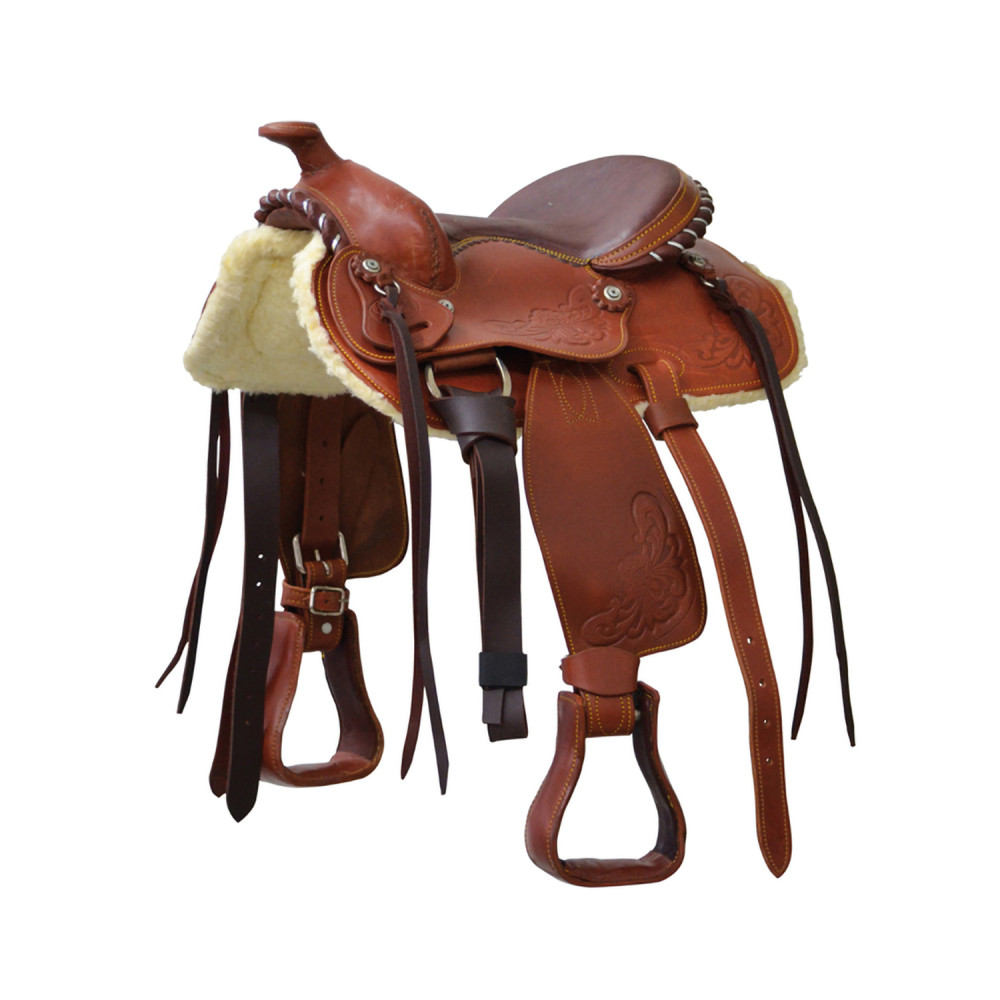 Set de selle équitation 16' en - cuir véritable et Polyester - 14 cm