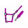 Licol Pool's nylon boucles noires avec longe - Fuchsia