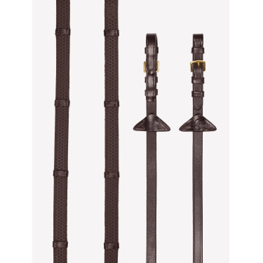 Rênes en caoutchouc souple avec arrêtoirs LeMieux Havane / laiton Marron Rênes en caoutchouc souple avec arrêtoirs LeMieux Havane / laiton Marron