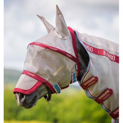 Masque anti-mouches Horseware Rambo Plus Cerise / pêche / bleu