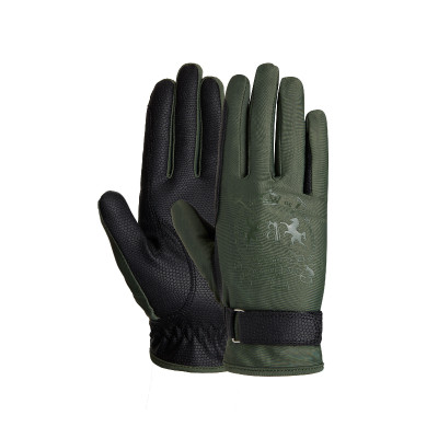 Gants d'équitation B Vertigo Laia femme avec logo imprimé Vert scarabée