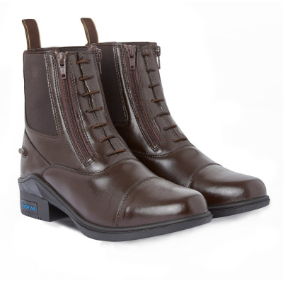 Boots Horze cuir Horze Kingston double fermeture éclair femme Marron café