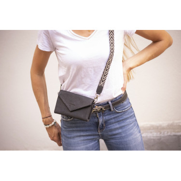 Pochette Pénélope Phone Pocket cuir perforé noir Pochette Pénélope Phone Pocket cuir perforé noir