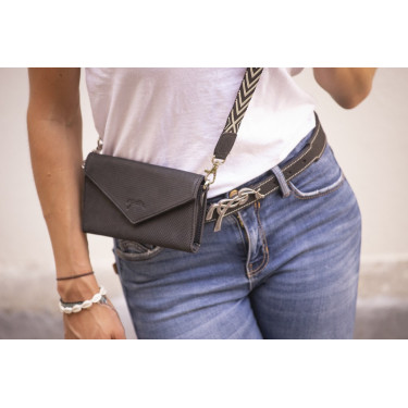 Pochette Pénélope Phone Pocket cuir perforé noir Pochette Pénélope Phone Pocket cuir perforé noir