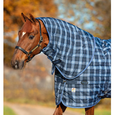 Couvre-cou Horseware 150g pour couverture de Box Rhino Original Marine à carreaux / indigo
