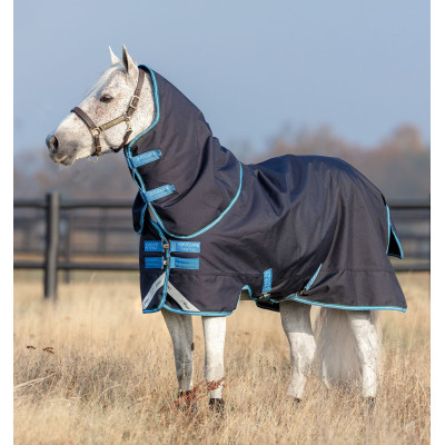 Couverture Horseware Amigo Bravo 12 Plus Poney avec couvre Cou 250g Marine / turquoise