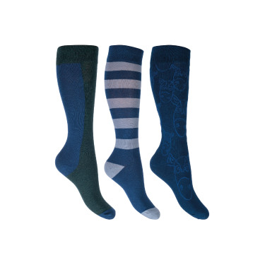 Chaussettes pour enfants Houston HKM lot de 3 Marine / pétrole Bleu