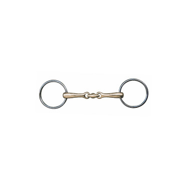 Mors double brisure 18 mm maillechort anneaux inox HKM Mors double brisure 18 mm maillechort anneaux inox HKM