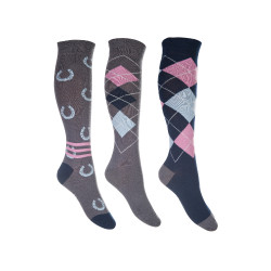 Chaussettes HKM Cardiff par 3 Gris / bleu