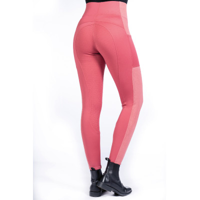 Legging HKM Mesh Style full seat silicone Rose framboise