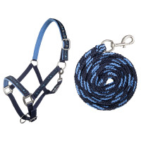 Set de licol et longe 180cm mousqueton HKM Stars Bleu foncé / bleu clair Set de licol et longe 180cm mousqueton HKM Stars Bleu foncé / bleu clair