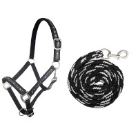 Set de licol et longe 180cm mousqueton HKM Stars Noir / argenté
