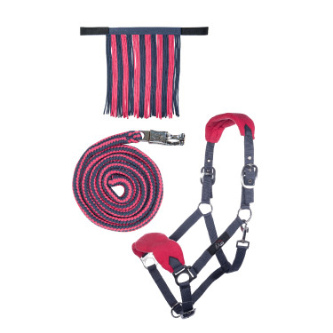 Set de licol HKM mousqueton anti-paniques franges détachables Gris / rose foncé Set de licol HKM mousqueton anti-paniques franges détachables Gris / rose foncé