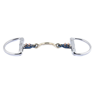 Mors à olives Jump'In double brisure Blue Steel avec insertion de cuivre et passage de langue