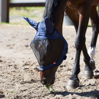 Masque Anti-mouches Cheval FARNAM – Léger, Maille, Beige/noir, Taille Cheval